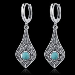Natural Kyanite Earrings for Women S925 Silver Sun Flower Shaped Retro Silver Labradorite Hoop Earrings