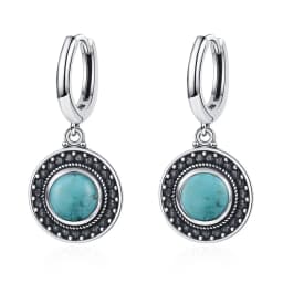 Natural Kyanite Earrings for Women S925 Silver Sun Flower Shaped Retro Silver Labradorite Hoop Earrings