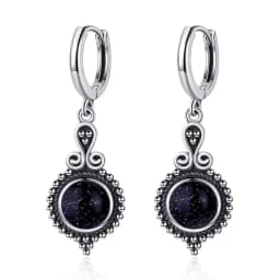 Natural Kyanite Earrings for Women S925 Silver Sun Flower Shaped Retro Silver Labradorite Hoop Earrings
