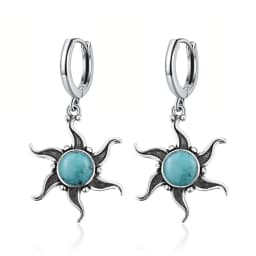 Natural Kyanite Earrings for Women S925 Silver Sun Flower Shaped Retro Silver Labradorite Hoop Earrings