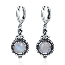Natural Kyanite Earrings for Women S925 Silver Sun Flower Shaped Retro Silver Labradorite Hoop Earrings