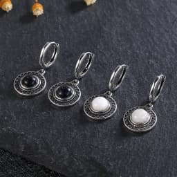 Natural Kyanite Earrings for Women S925 Silver Sun Flower Shaped Retro Silver Labradorite Hoop Earrings
