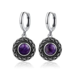 Natural Kyanite Earrings for Women S925 Silver Sun Flower Shaped Retro Silver Labradorite Hoop Earrings