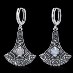 Natural Kyanite Earrings for Women S925 Silver Sun Flower Shaped Retro Silver Labradorite Hoop Earrings