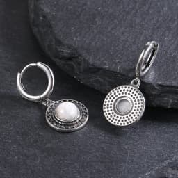 Natural Kyanite Earrings for Women S925 Silver Sun Flower Shaped Retro Silver Labradorite Hoop Earrings