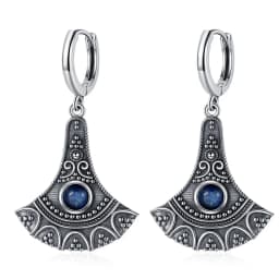 Natural Kyanite Earrings for Women S925 Silver Sun Flower Shaped Retro Silver Labradorite Hoop Earrings