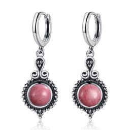 Natural Kyanite Earrings for Women S925 Silver Sun Flower Shaped Retro Silver Labradorite Hoop Earrings