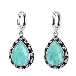Natural Kyanite Earrings for Women S925 Silver Sun Flower Shaped Retro Silver Labradorite Hoop Earrings
