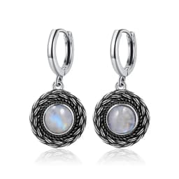 Natural Kyanite Earrings for Women S925 Silver Sun Flower Shaped Retro Silver Labradorite Hoop Earrings