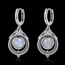 Natural Kyanite Earrings for Women S925 Silver Sun Flower Shaped Retro Silver Labradorite Hoop Earrings