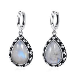Natural Kyanite Earrings for Women S925 Silver Sun Flower Shaped Retro Silver Labradorite Hoop Earrings