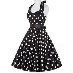 Women Summer Polka Dot Vintage Dress Fashion Party Office Lady Rockabilly Big Swing Halter Clothes