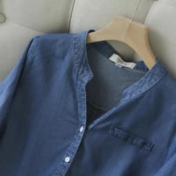 Blue Denim Lyocell Casual V-Neck Single Breasted Three Quarter Sleeve Women's Blouse Shirt Korean Fashion Female Clothing Tops