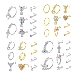 10Pcs Nose Rings Studs for Women Surgical Steel 18/20G Nose Hoop Corkscrew L Shaped Nose Stud Nose Ring Nose Piercing Jewelry