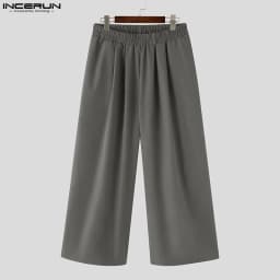 INCERUN Men Wide Leg Pants Solid Color Loose Joggers Elastic Waist Trousers Men Streetwear Vintage 2024 Casual Long Pants S-5XL