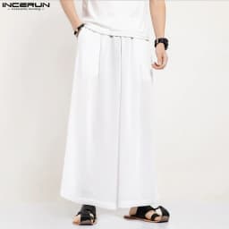 INCERUN Men Wide Leg Pants Solid Color Loose Joggers Elastic Waist Trousers Men Streetwear Vintage 2024 Casual Long Pants S-5XL