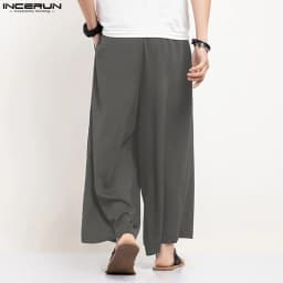 INCERUN Men Wide Leg Pants Solid Color Loose Joggers Elastic Waist Trousers Men Streetwear Vintage 2024 Casual Long Pants S-5XL