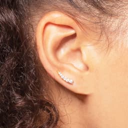 Golden Ear Climber White Stones Europe Style Fine Jewerly For Women Trendy Gift In 925 Sterling Silver