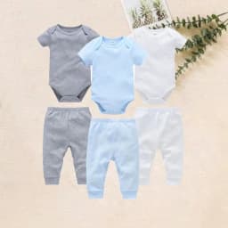 2/6 Pcs/lot Muslin Blank Baby Rompers Pants Set Plain Colors Summer Short Sleeve Bodysuit Kids Clothing Set Boys Clothes
