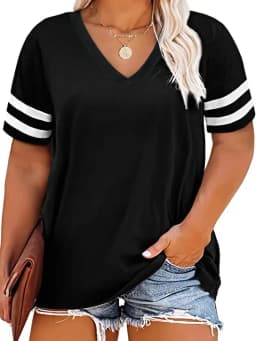 Plus Size 1XL-8XL Women's Casual V-neck Short Sleeved Solid Color Loose T-shirt Sports Outdoor Top Women Clothing