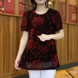 New Floral Bright silk Gauze pullovers Summer Vintage Casual Loose Round neck All-match short Sleeve T-shirt Female clothing