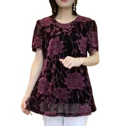 New Floral Bright silk Gauze pullovers Summer Vintage Casual Loose Round neck All-match short Sleeve T-shirt Female clothing