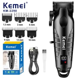 Kemei 2290 2293 Professional Cordless Hair Clipper Men Barber Fade Clipper and Zero Gapped Trimmer Set Electric Hair Cutting Kit