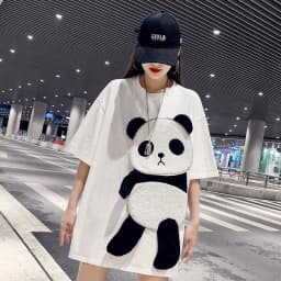Women Pullover Cotton Crop Tops O-neck Summer Cartoon Panda T-shirts Chic Streetwear Tshirts Casual Short Sleeve Top Tees Y2K