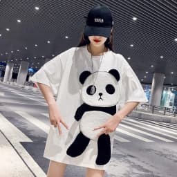 Women Pullover Cotton Crop Tops O-neck Summer Cartoon Panda T-shirts Chic Streetwear Tshirts Casual Short Sleeve Top Tees Y2K