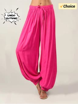 2024 Summer New Women's Solid Color Lantern Pants Loose Pleated Drawstring Casual Ankle Sports Pants Harlan Pants