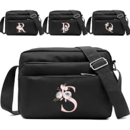 New Simple Black Storage Bag Multi-layer Travel Leisure One Shoulder Crossbody Bag Pink Flower Letter Series Printing Pattern