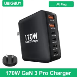 Ubigbuy 170W Fast Charger GaN 6-Port USB C PD 100W Wall Charger for MacBook Pro/Air ThinkPad iPad Pro Samsung S23 iPhone 15/14