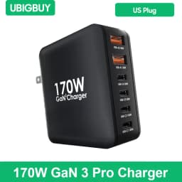 Ubigbuy 170W Fast Charger GaN 6-Port USB C PD 100W Wall Charger for MacBook Pro/Air ThinkPad iPad Pro Samsung S23 iPhone 15/14