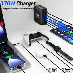 Ubigbuy 170W Fast Charger GaN 6-Port USB C PD 100W Wall Charger for MacBook Pro/Air ThinkPad iPad Pro Samsung S23 iPhone 15/14
