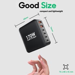Ubigbuy 170W Fast Charger GaN 6-Port USB C PD 100W Wall Charger for MacBook Pro/Air ThinkPad iPad Pro Samsung S23 iPhone 15/14