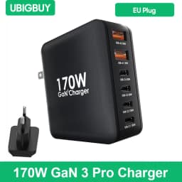 Ubigbuy 170W Fast Charger GaN 6-Port USB C PD 100W Wall Charger for MacBook Pro/Air ThinkPad iPad Pro Samsung S23 iPhone 15/14