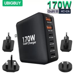 Ubigbuy 170W Fast Charger GaN 6-Port USB C PD 100W Wall Charger for MacBook Pro/Air ThinkPad iPad Pro Samsung S23 iPhone 15/14