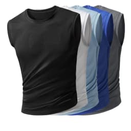 Men's new ice silk sleeveless vest fitness sports running T-shirt solid color breathable loose large size figure short sleeve