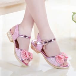Summer Princess Children's Sandals Girls Sequins Low Heels Non-slip Shoes Fashion Bowknot Kids Beach Sandals Causal Versatile
