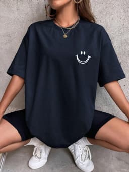 Happy Expression Printed Womens Cotton Short Sleeve Street Hip Hop Tee Clothing All-math Breathable Tops Crewneck Woman T-Shirts