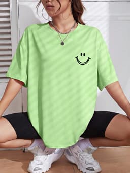 Happy Expression Printed Womens Cotton Short Sleeve Street Hip Hop Tee Clothing All-math Breathable Tops Crewneck Woman T-Shirts