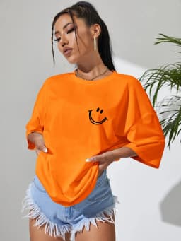 Happy Expression Printed Womens Cotton Short Sleeve Street Hip Hop Tee Clothing All-math Breathable Tops Crewneck Woman T-Shirts