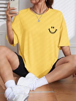 Happy Expression Printed Womens Cotton Short Sleeve Street Hip Hop Tee Clothing All-math Breathable Tops Crewneck Woman T-Shirts