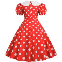 Elegant Women Summer Dress Puff Short Sleeve Polka Dot Peter Pan Collar Vintage A-line Midi Long Party Sundress