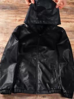Men's Casual Black Hooded PU Leather Biker Jacket