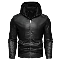 Men's Casual Black Hooded PU Leather Biker Jacket