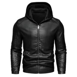 Men's Casual Black Hooded PU Leather Biker Jacket