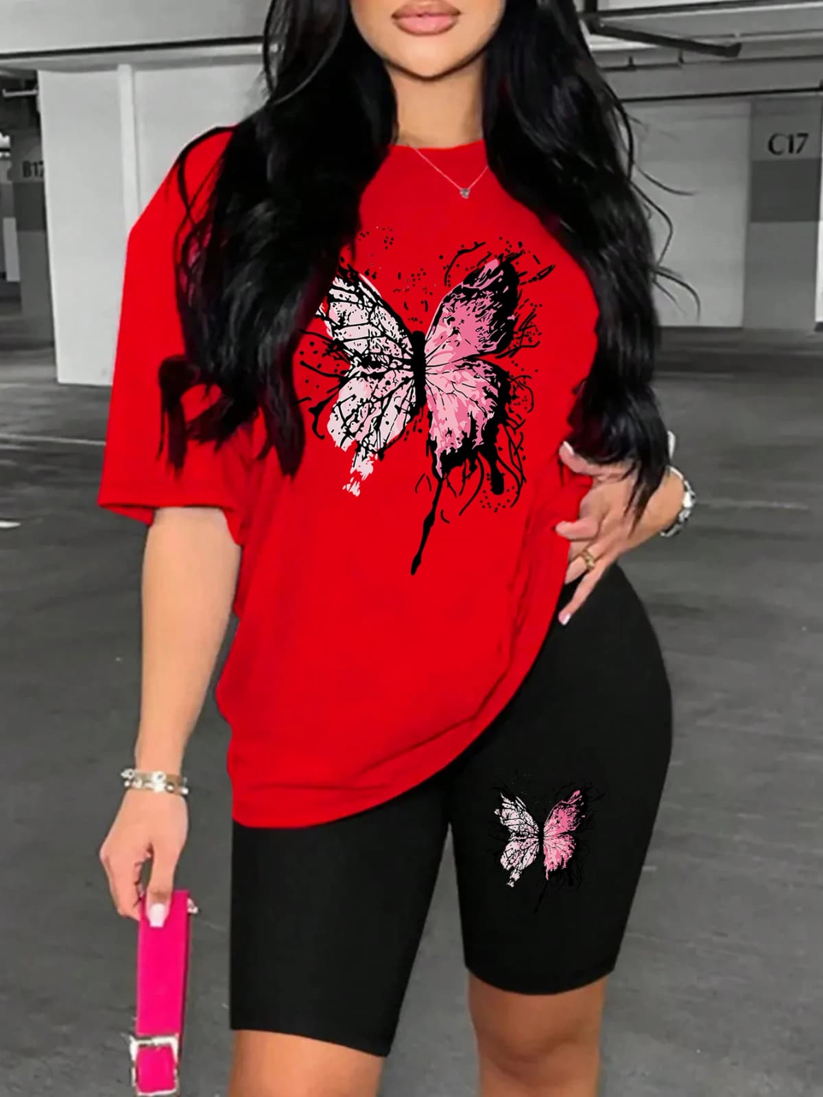 Beautiful Butterfly Pattern Print For Women Short Sleeved Shorts Set Soft Essential Two Piece Set Sports Comfortable Shorts Sets