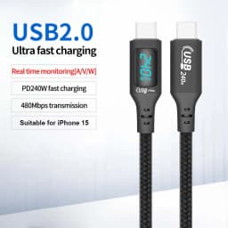 Ueetop 240W Type C to USB C Cable with LED Display 140W/100W PD3.1 Fast Charging Charger Cord for iPhone 15 MacBook Pro Samsung