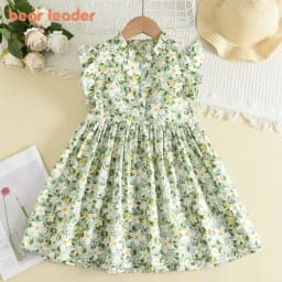 Bear Leader Girls Casual Dresses 2026 New Summer Kids Baby Flowers Print Costumes Floral Party Birthday Princess Vestidos 2-6Y